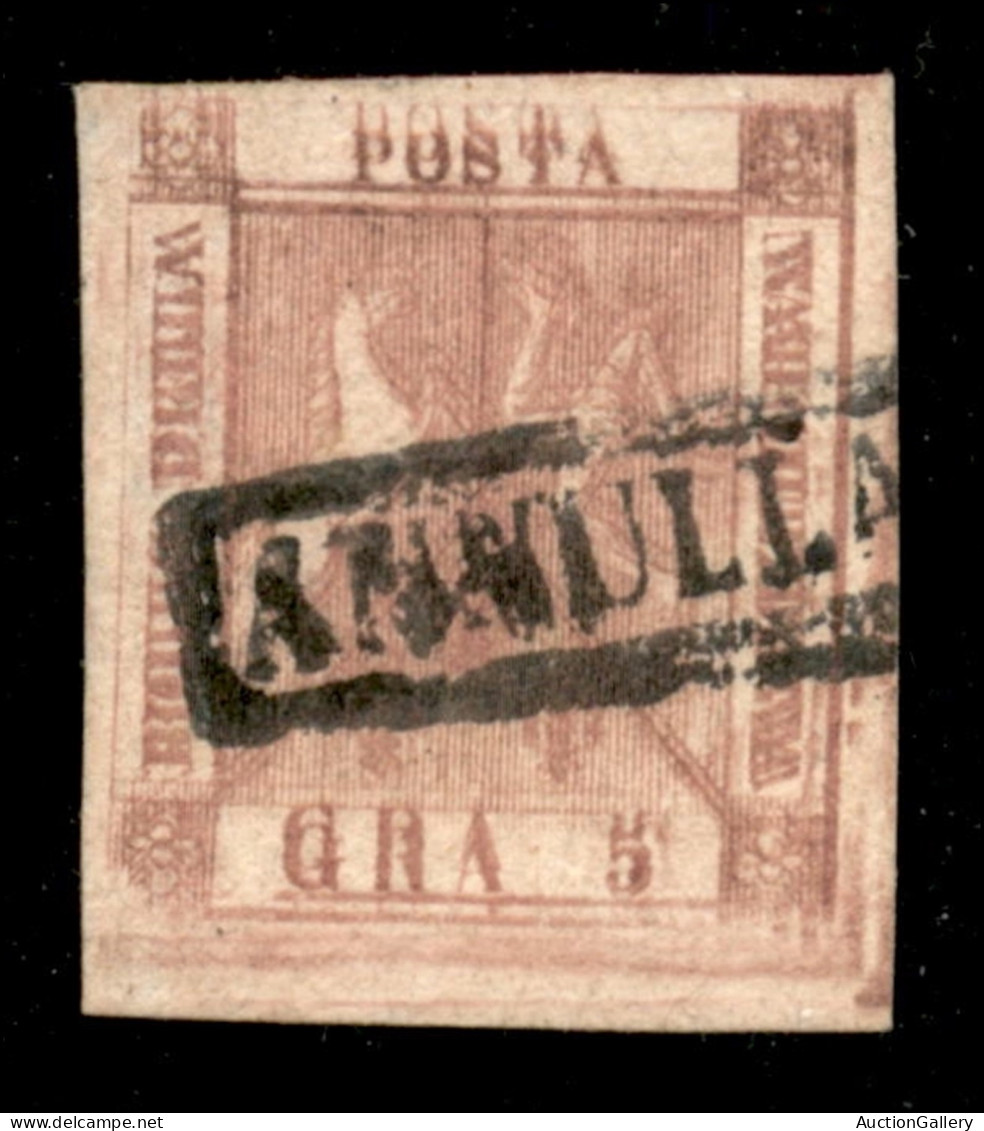 Antichi Stati Italiani - Napoli - 1858 - Doppia Stampa - 5 Grana (8) Usato - Non Catalogato - Cert. AG - Autres & Non Classés