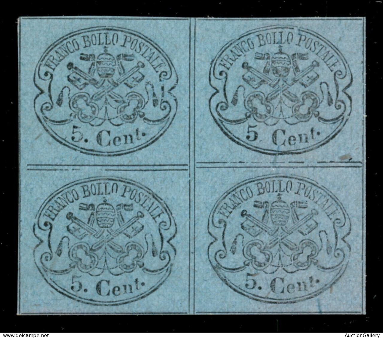 Antichi Stati Italiani - Stato Pontificio - 1870 - Non Ultimati - 5 Cent (32) - Quartina - Senza Gomma (1000+) - Autres & Non Classés