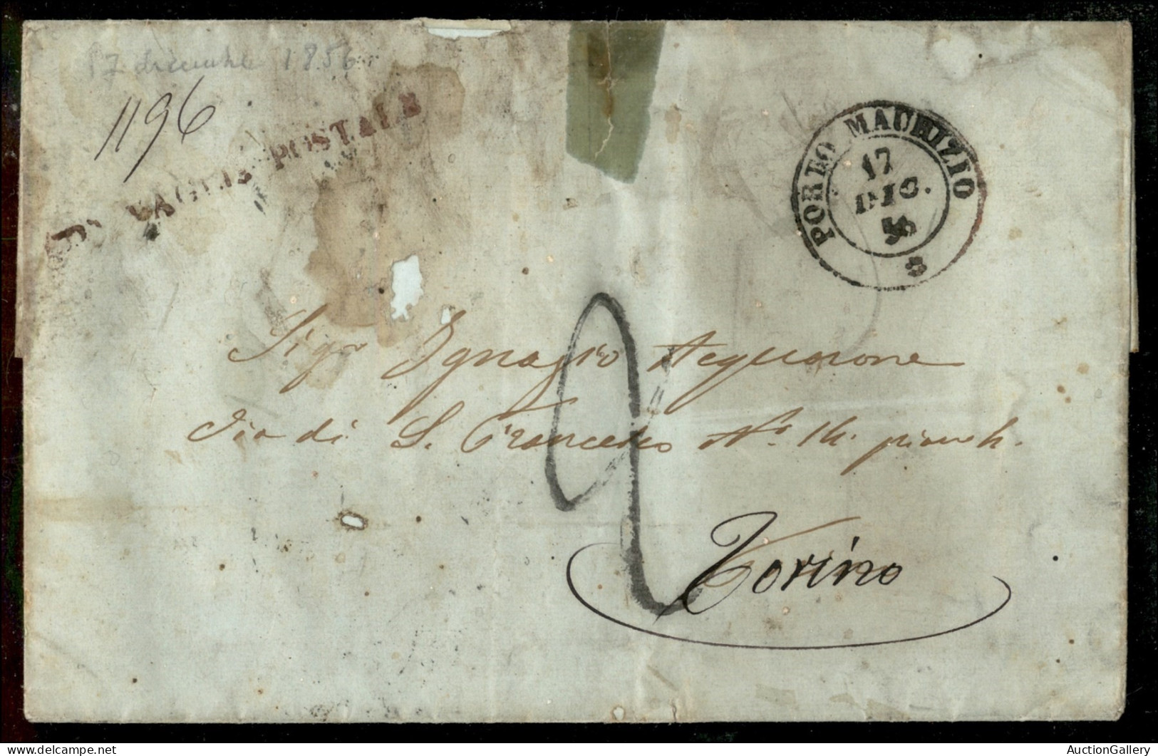 Antichi Stati Italiani - Sardegna - Con Vaglia Postale - 1856/1857 - Due Lettere Da Porto Maurizio A Torino - Non Affran - Other & Unclassified