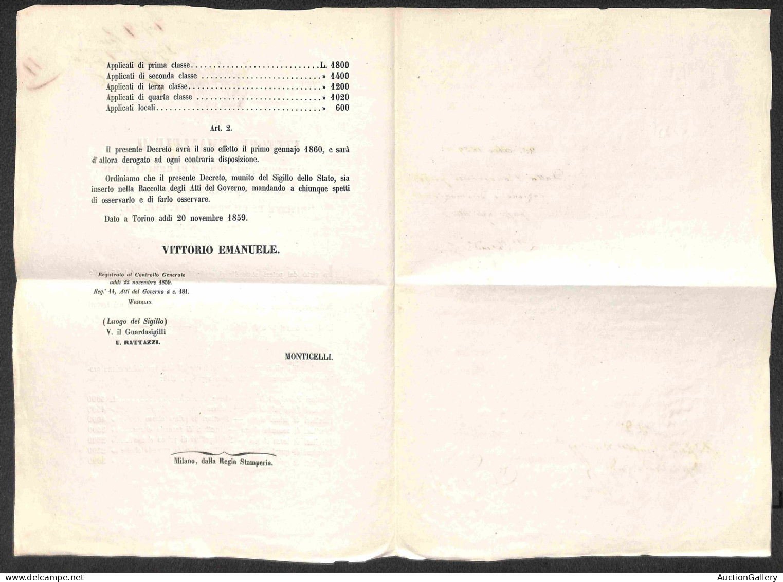 Antichi Stati Italiani - Toscana - 1859 (20 Novembre) - Decreti 3757 + 3758 - Stipendi Del Personale Delle Poste (dal 1° - Other & Unclassified