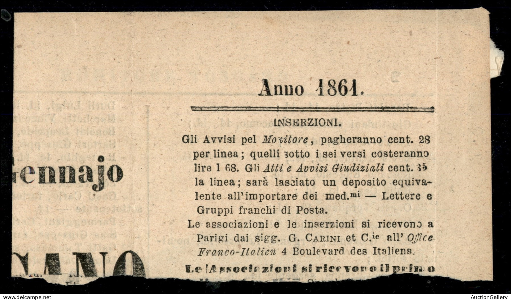 Antichi Stati Italiani - Toscana - Governo Provvisorio - Coppia Del 1 Cent (17) Su Frammento Di Giornale Monitore Toscan - Otros & Sin Clasificación