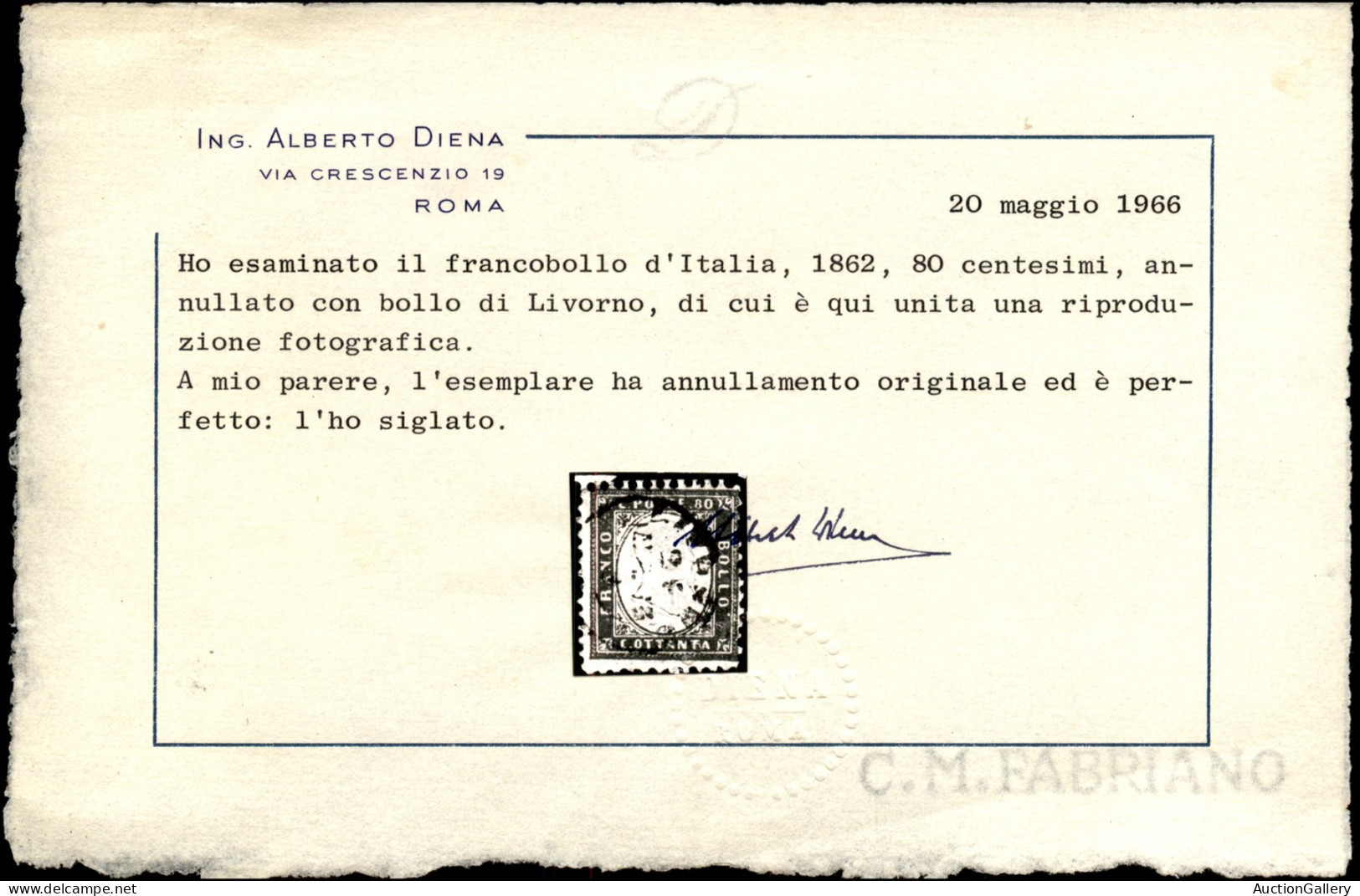 Regno - Vittorio Emanuele II - 1862 - 80 Cent (4) Usato A Livorno - Dentellatura Carente A Destra - Cert. AD (4.000) - Autres & Non Classés