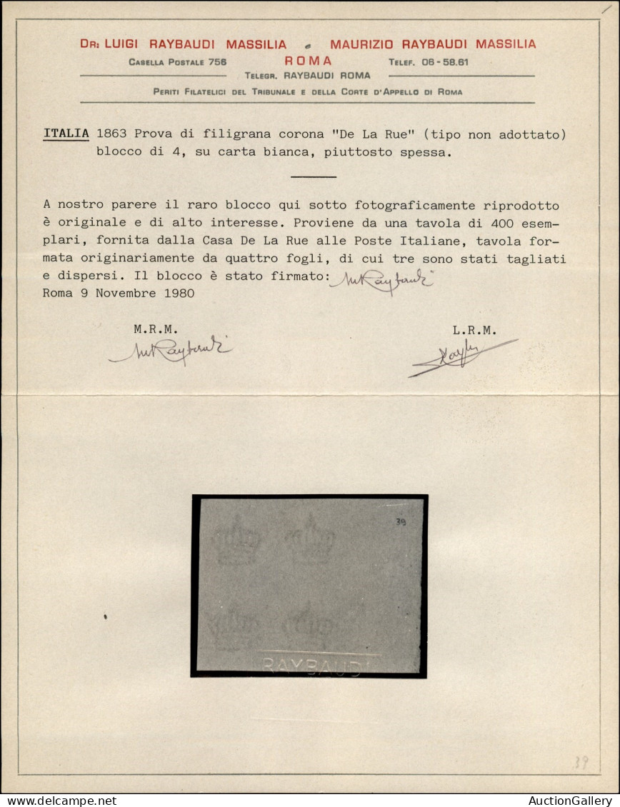 Regno - Vittorio Emanuele II - 1863 - Filigrana Corona - Prova In Quartina Bordo Foglio (tipo Adottato) Non Dentellata S - Other & Unclassified