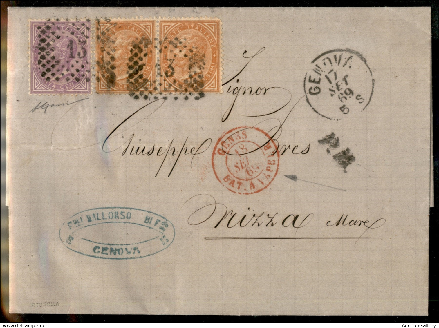 Regno - Vittorio Emanuele II - Lettera Per La Francia  Affrancata Con 60 Cent +  Coppia 10 Cent (17 + 21) - Da Genova Pe - Autres & Non Classés