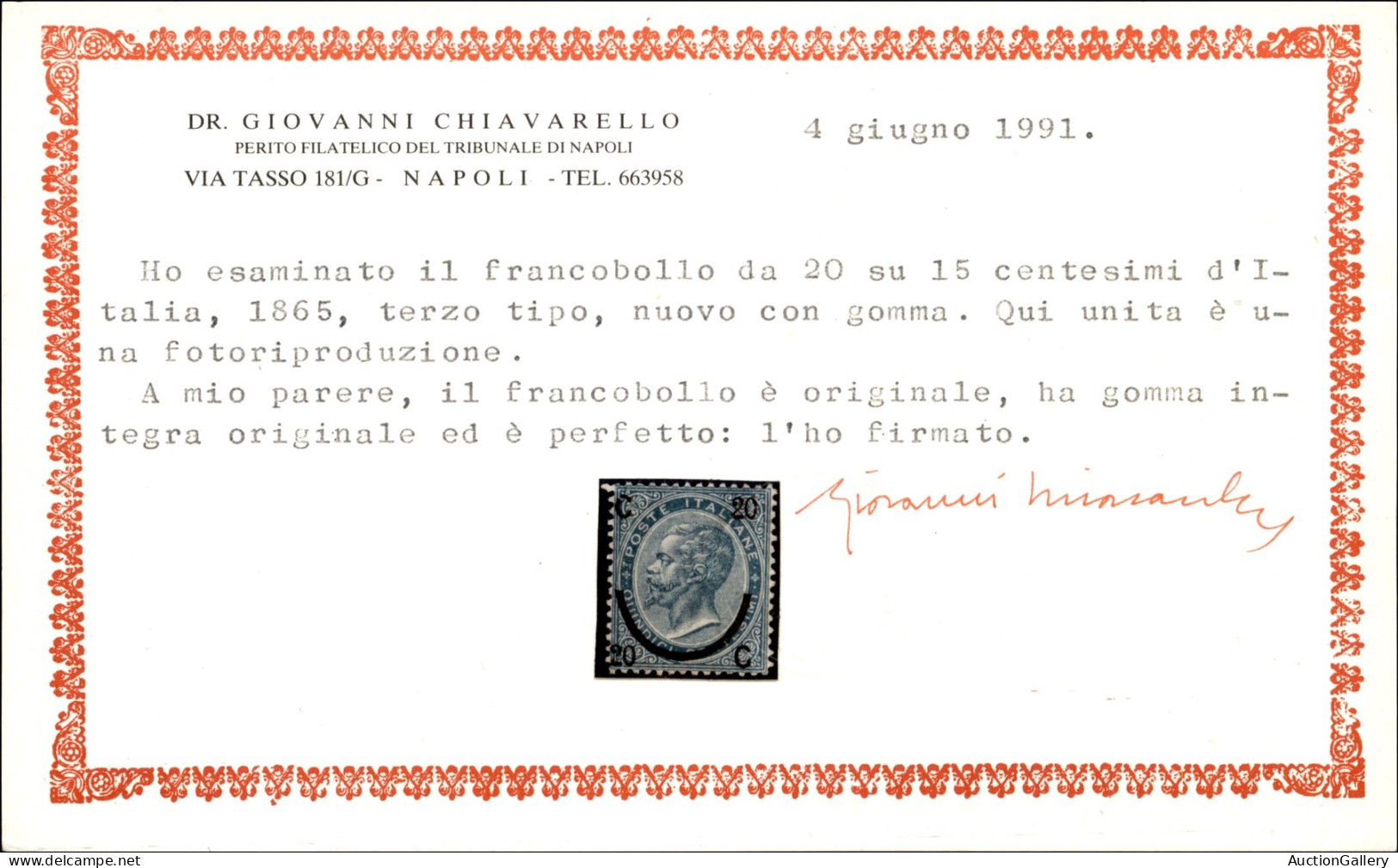 Regno - Vittorio Emanuele II - 1865 - 20 Cent Su 15 (25 - Terzo Tipo) - Gomma Integra - Centratura Perfetta - Cert. Chia - Altri & Non Classificati