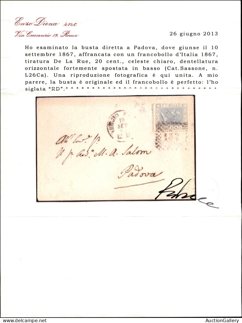 Regno - Vittorio Emanuele II - 20 Cent De La Rue (L26ca) Con Dentellatura Spostata - Lettera Da Reggio A Padova Del 10.9 - Andere & Zonder Classificatie