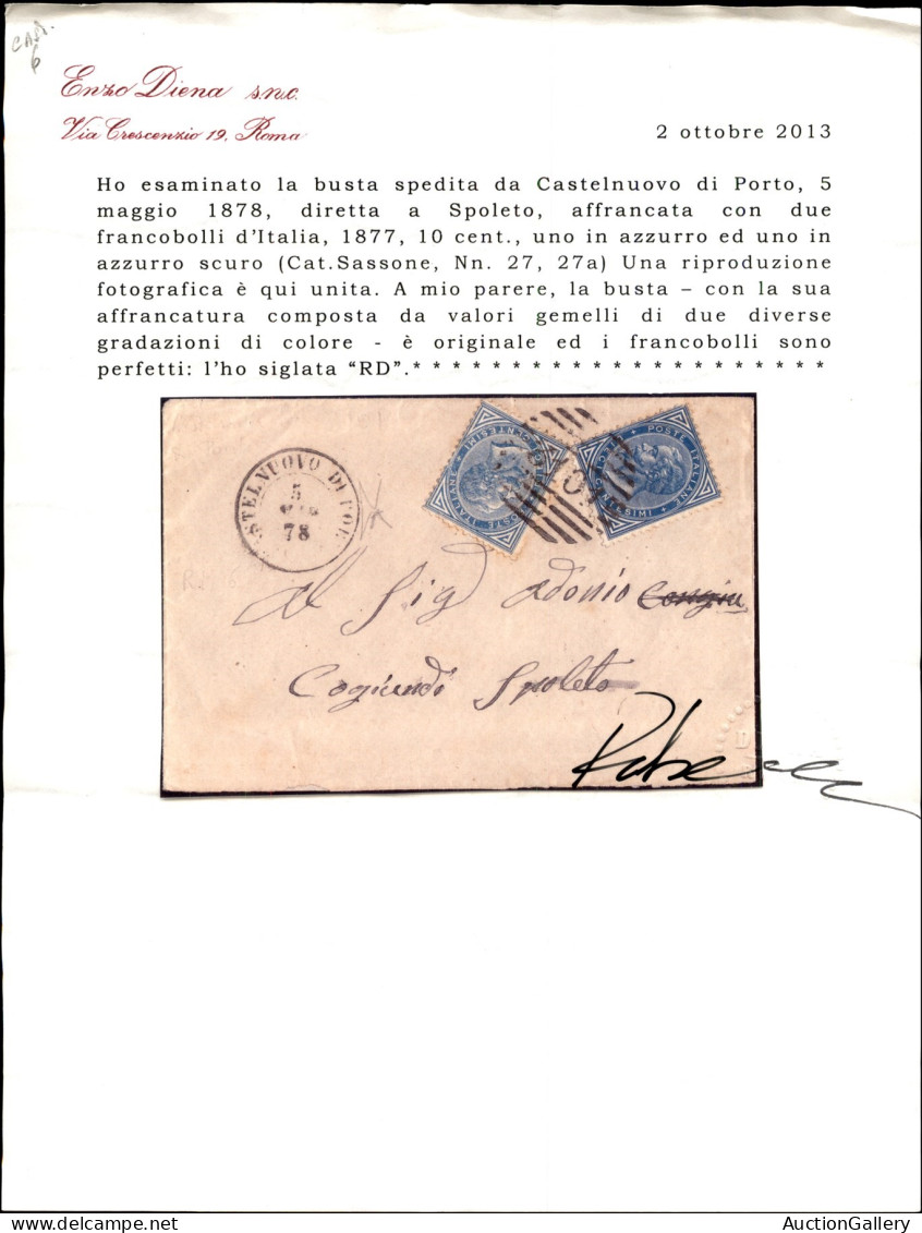 Regno - Vittorio Emanuele II - Due 10 Cent (27+27a) Di Colore Diversi Su Bustina Da Castelnuovo Di Porto A Spoleto Del 5 - Otros & Sin Clasificación