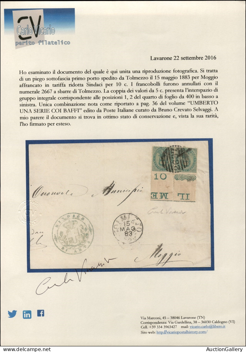 Regno - Umberto I - Coppia Del 5 Cent Umberto (37) Con Interspazi Di Gruppo - Involucro Di Piego Da Tolmezzo A Moggio De - Otros & Sin Clasificación