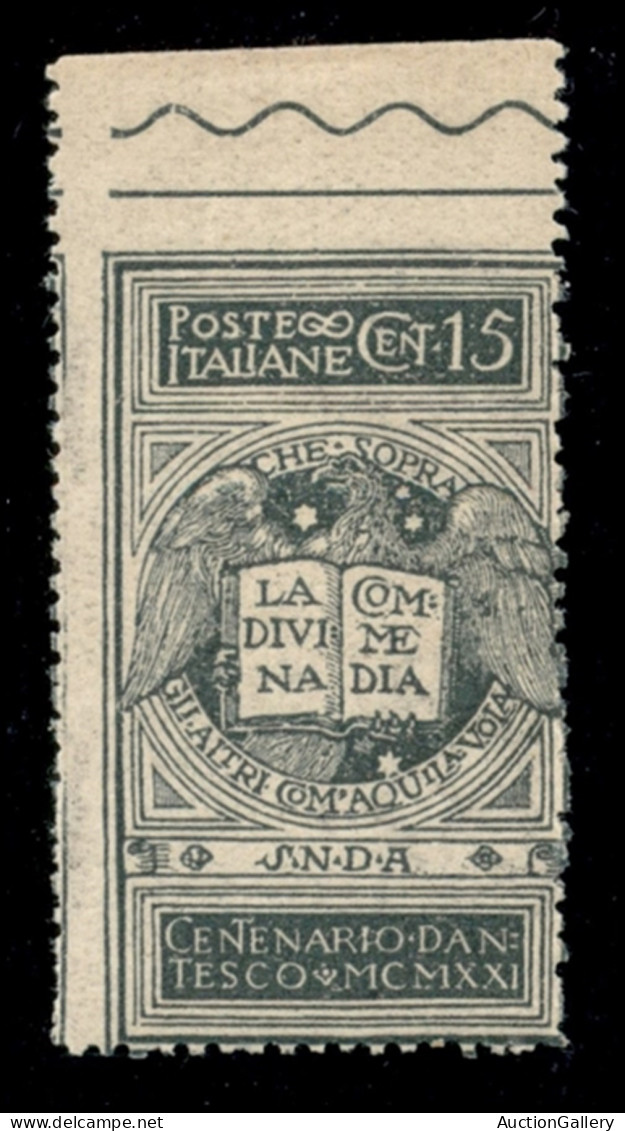 Regno - Vittorio Emanuele III - 1921 - Non Emesso - 15 Cent Dante Alighieri (116Ah) Non Dentellato In Alto - Gomma Integ - Otros & Sin Clasificación