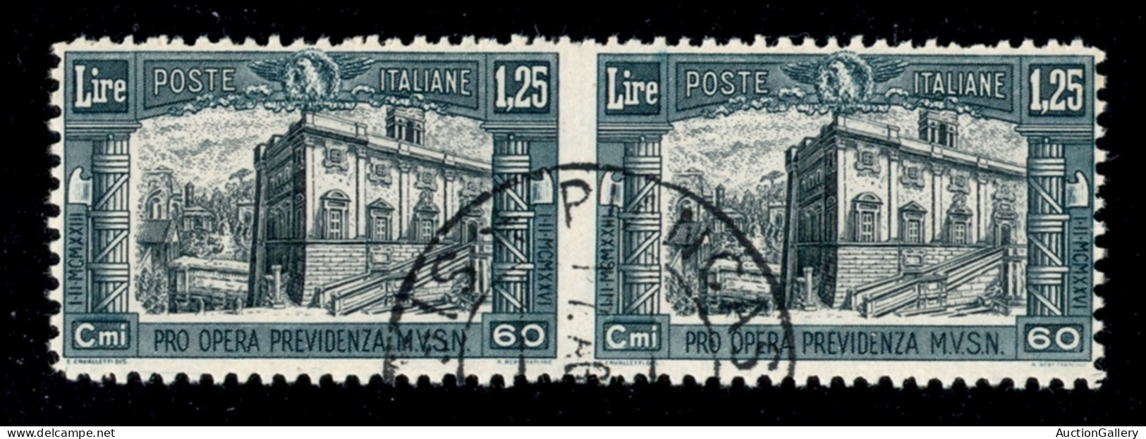Regno - Vittorio Emanuele III - 1926 - 1,25 Lire + 60 Cent Milizia (208c) - Coppia Orizzontale Non Dentellata Al Centro  - Other & Unclassified