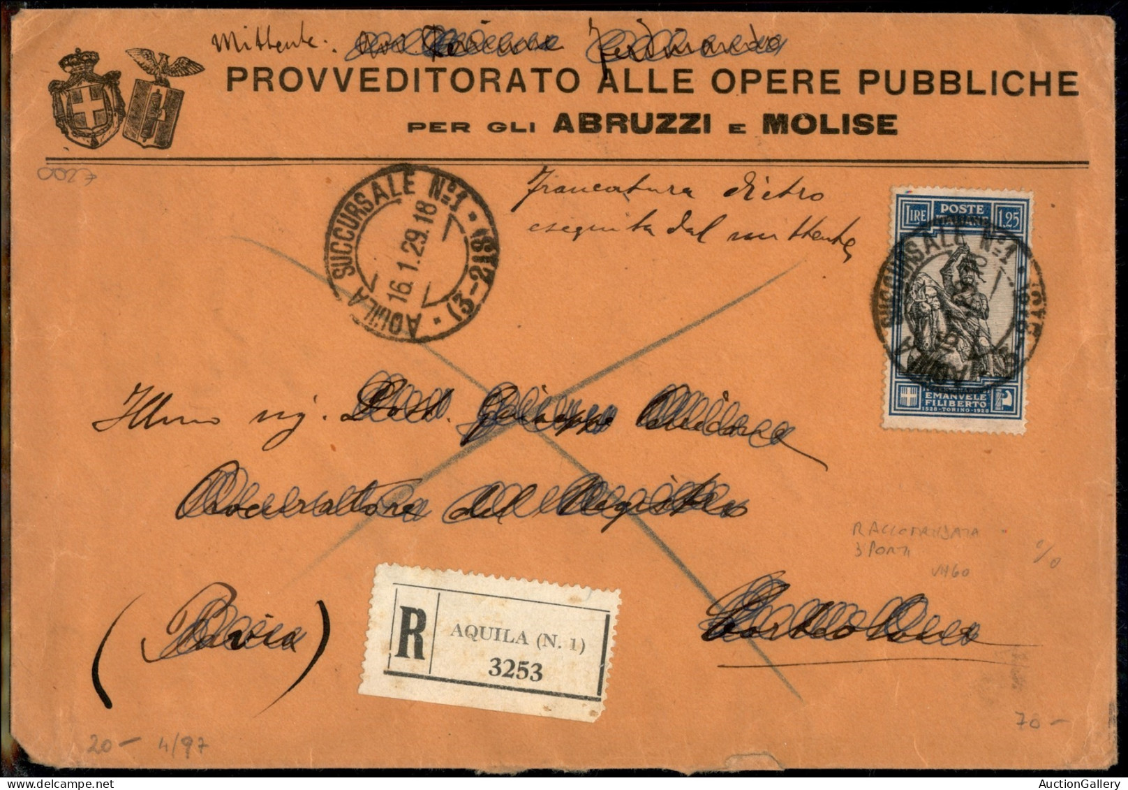 Regno - Vittorio Emanuele III - Raccomandata Tre Porti Con 1,25 Lire + Al Verso Striscia Di Cinque 30 Cent (228 + 235) D - Autres & Non Classés