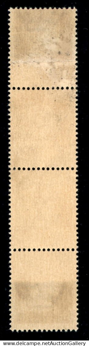 Regno - Vittorio Emanuele III - 1929 - 10 Cent Imperiale (245e) - Striscia Verticale Di Quattro Su Carta Ricongiunta - G - Andere & Zonder Classificatie