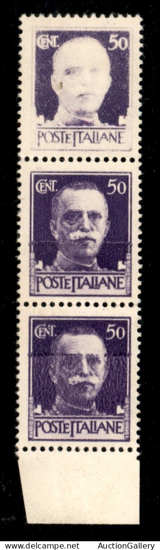 Regno - Vittorio Emanuele III - 1929 - Imperiale 50 Cent Striscia Verticale Di Tre Bordo Foglio In Basso Con Stampa Evan - Autres & Non Classés