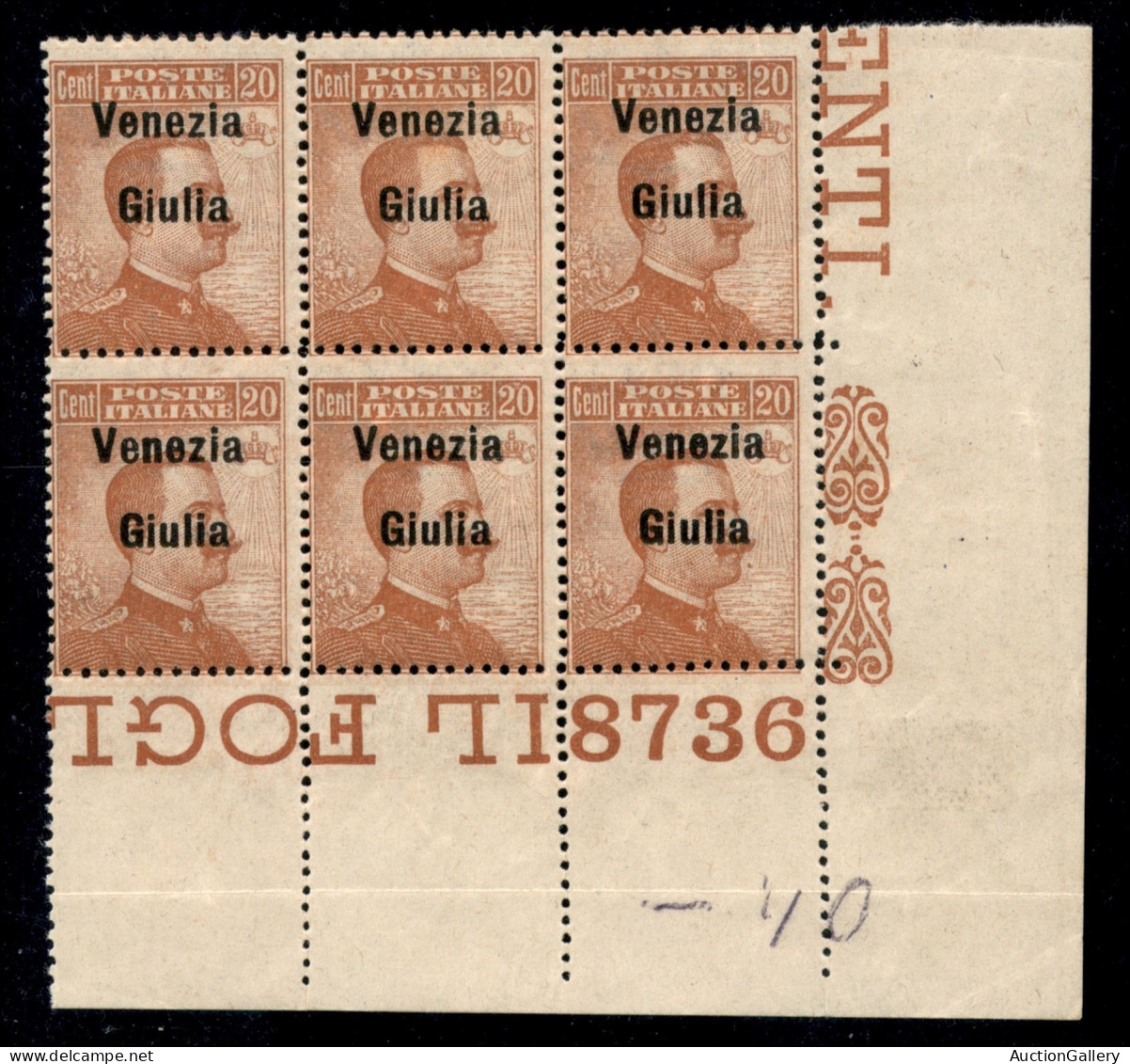 Occupazioni I Guerra Mondiale - Venezia Giulia - 1918 - 20 Cent (23) - Blocco Angolare Di 6 Con Numero Di Tavola 8736 -  - Other & Unclassified
