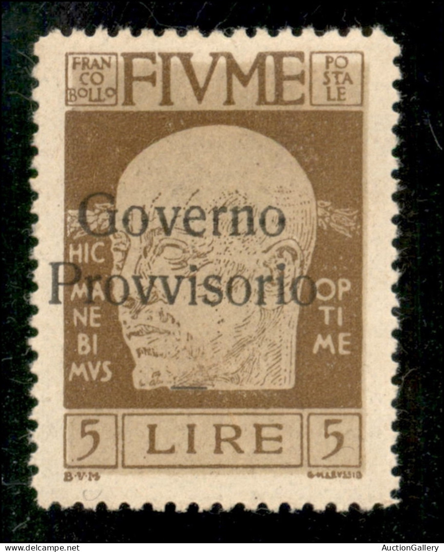 Occupazioni I Guerra Mondiale - Fiume - 1921 - 5 Lire Governo Provvisorio (162zb Varietà Ob) Ov Non Distanziate + Sopras - Otros & Sin Clasificación