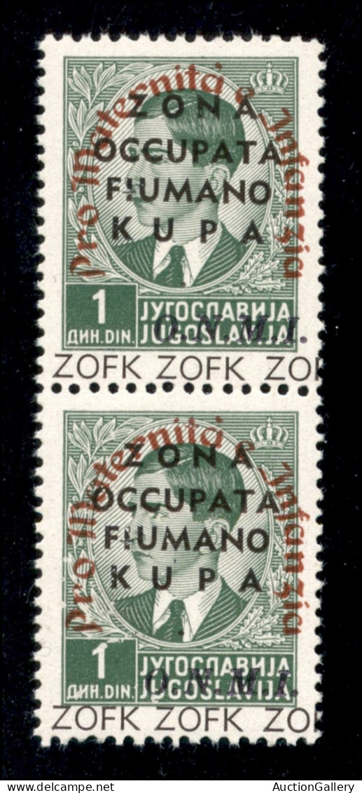 Occupazioni II Guerra Mondiale - Zona Fiumano Kupa - 1942 - Colori Cambiati - 1 Din (40b) - Coppia Verticale Con Dicitur - Otros & Sin Clasificación