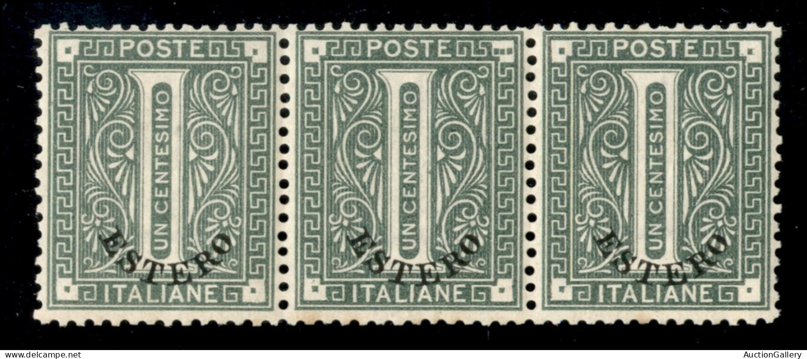 Uffici Postali All'Estero - Levante - 1874 - Striscia Di Tre Del 1 Cent Torino (1+1d+1) Con Pezzo Centrale Con Angolo Su - Andere & Zonder Classificatie