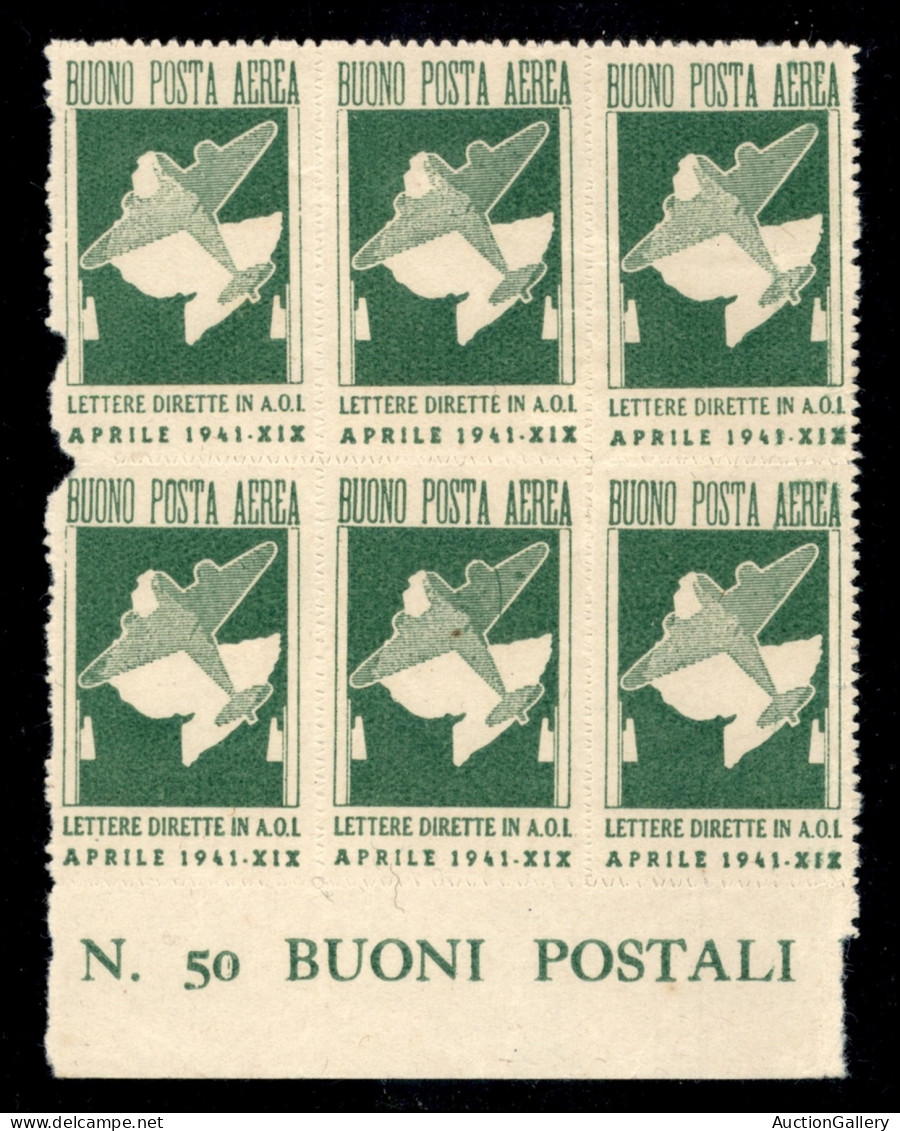 Colonie - Africa Orientale Italiana - 1941 - Verde Giallo (1) - Blocco Di 6 Bordo Foglio - Sempre Senza Gomma - Difettos - Autres & Non Classés