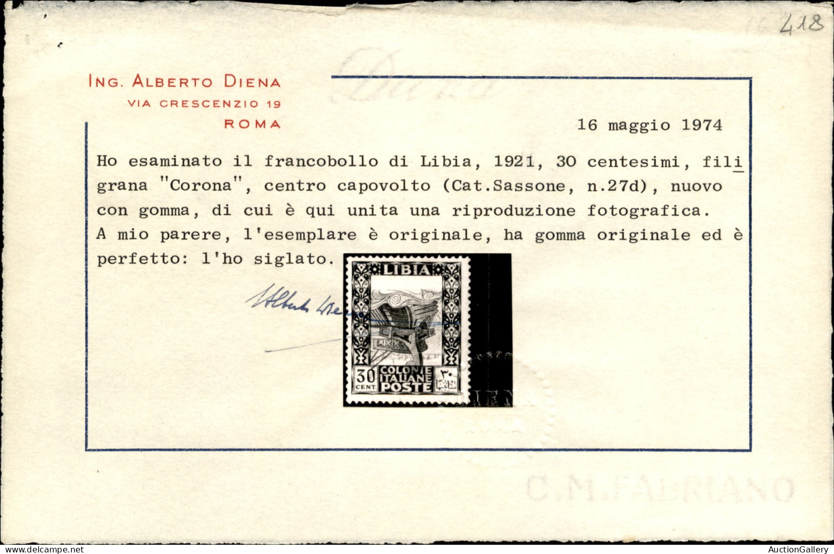 Colonie - Libia - 1921 - 30 Cent Pittorica (27ca) Con Centro Capovolto (spostato In Basso) - Gomma Originale Con Invisib - Sonstige & Ohne Zuordnung