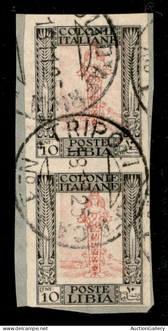 Colonie - Libia - 1924 - 10 Cent Pittorica (47k) - Coppia Verticale Non Dentellata Usata Su Frammento - Insieme Unico -  - Autres & Non Classés