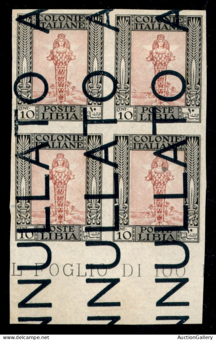 Colonie - Libia - 1924 - Demonetizzato - 10 Cent Pittorica (47k Varietà) Non Dentellato - Blocco Di Quattro Bordo Foglio - Sonstige & Ohne Zuordnung