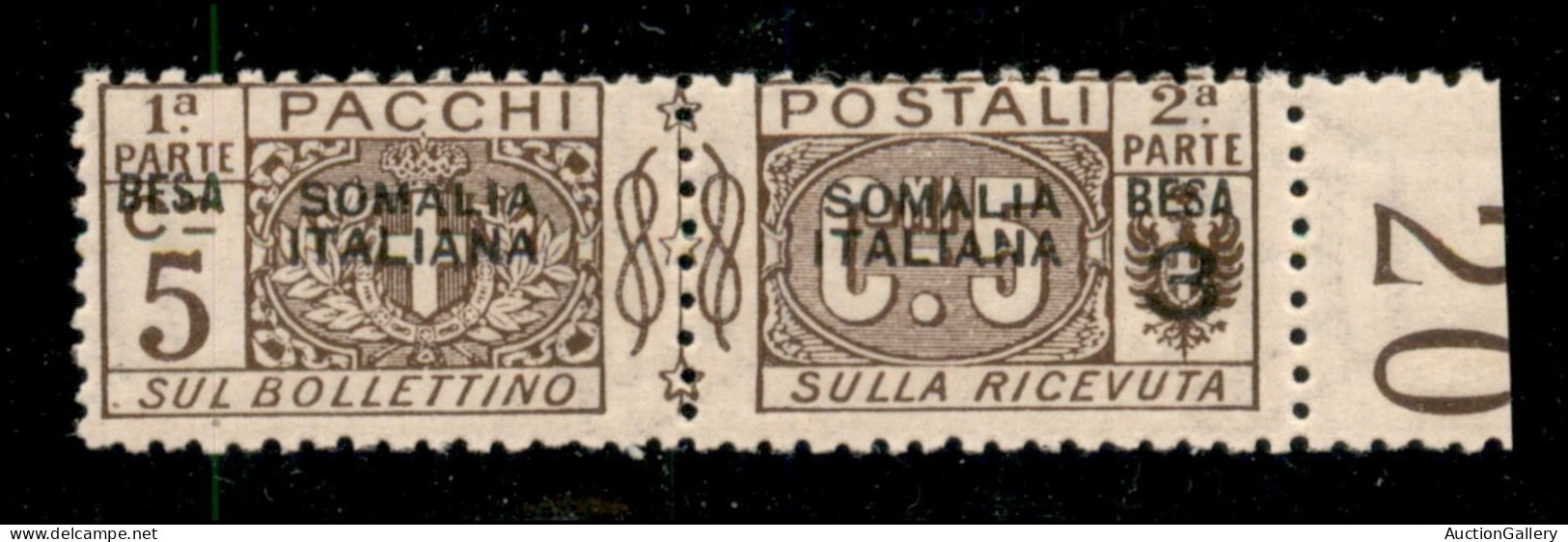 Colonie - Somalia - 1923 - 3 Besa Su 5 Cent (21b) Senza Cifra Sulla Sezione A Sinistra - Bordo Foglio - Gomma Integra -  - Autres & Non Classés