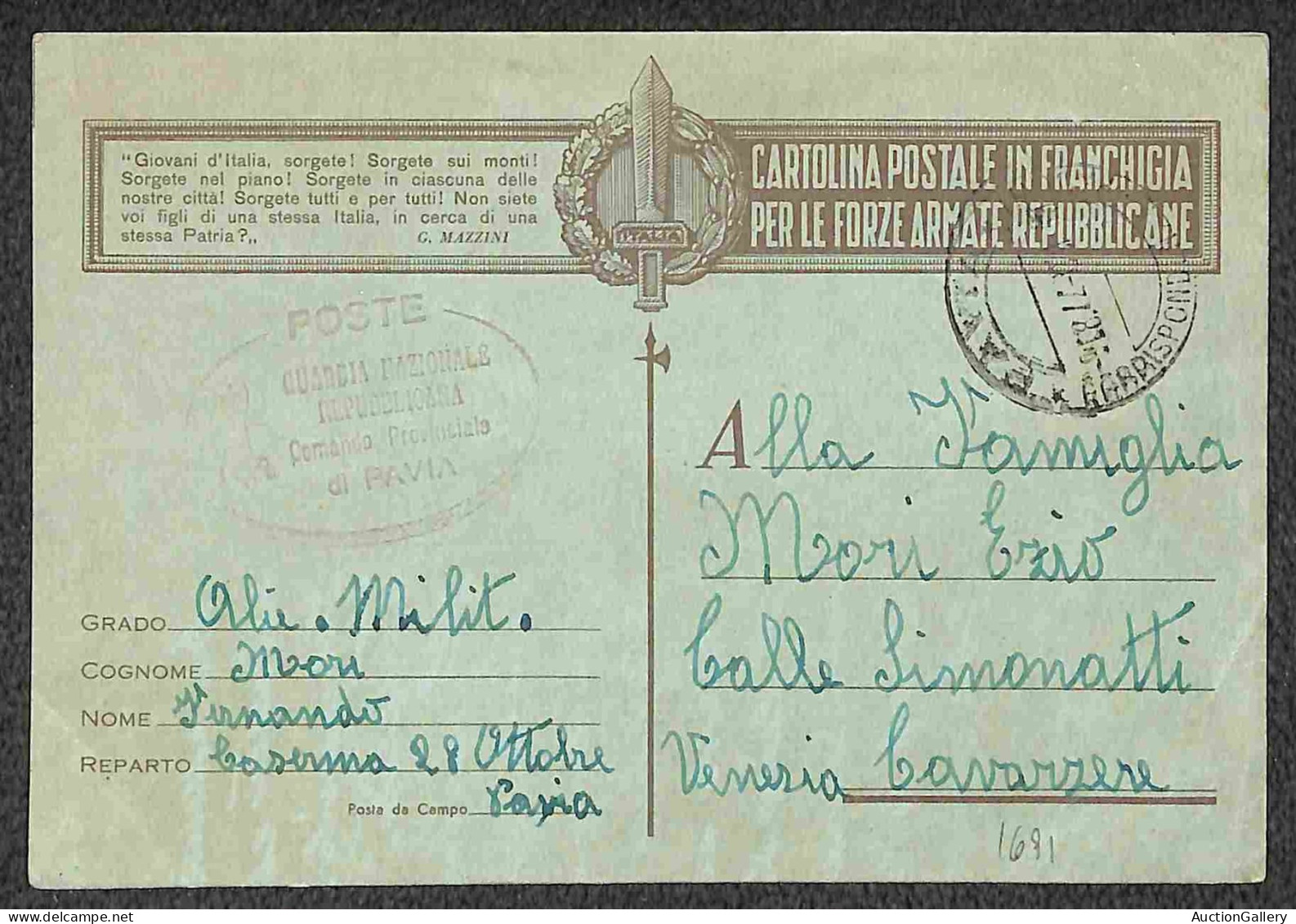 RSI - Cartoline - Insieme Di 6 Cartoline Postali In Franchigia Da Aprile A Dicembre Del 1944 Per Località Italiane - Mol - Autres & Non Classés