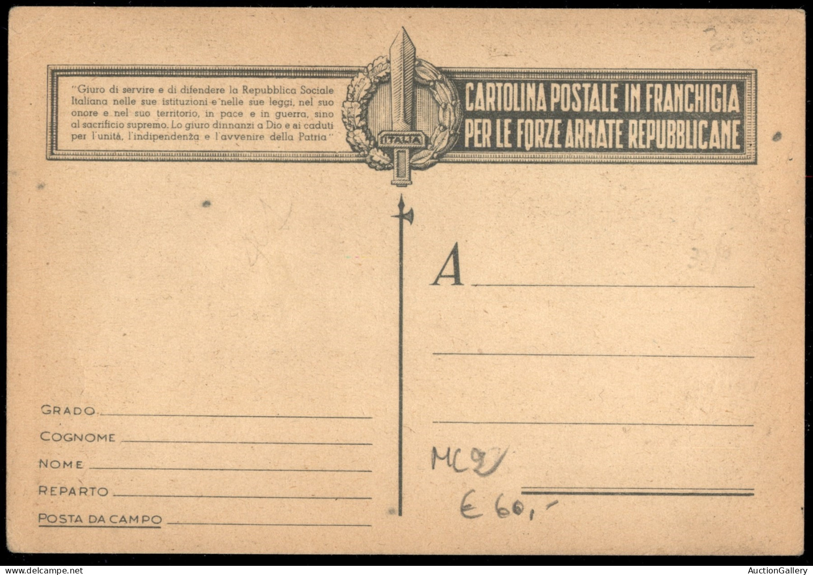 RSI - Cartoline - 1943/1944 - Franchigie Antialleate - Come Ci Vorrebbero (Arrasich 306) - Lieve Usura Agli Angoli - Nuo - Autres & Non Classés