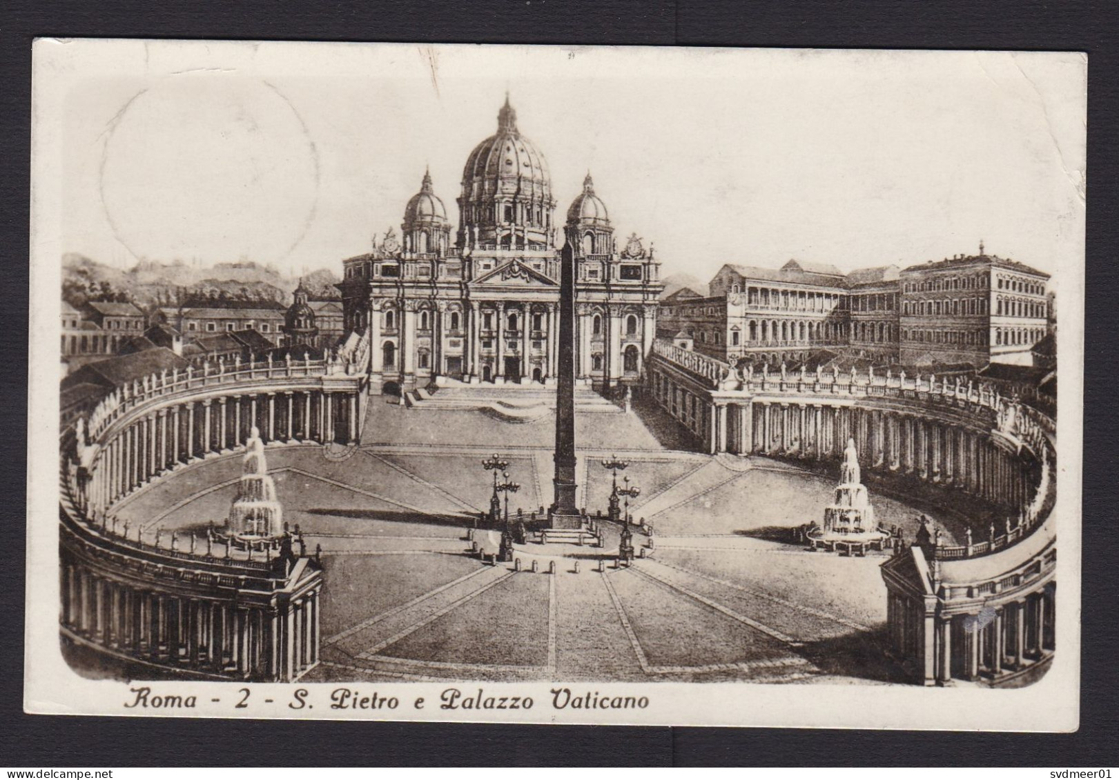 Vatican: Picture Postcard To USA, 1931?, 1 Stamp, Heraldry, Card: Architecture, Religion (minor Creases) - Covers & Documents