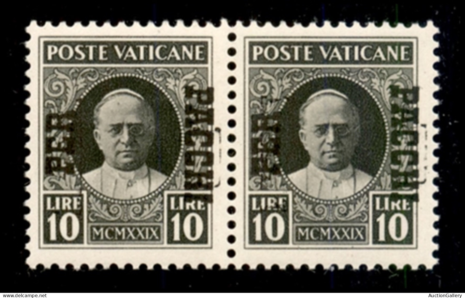 Vaticano - Posta Ordinaria - 1931 - 10 Lire (13ca) - Coppia Orizzontale Con Doppia Soprastampa (diritta + Capovolta) - G - Autres & Non Classés