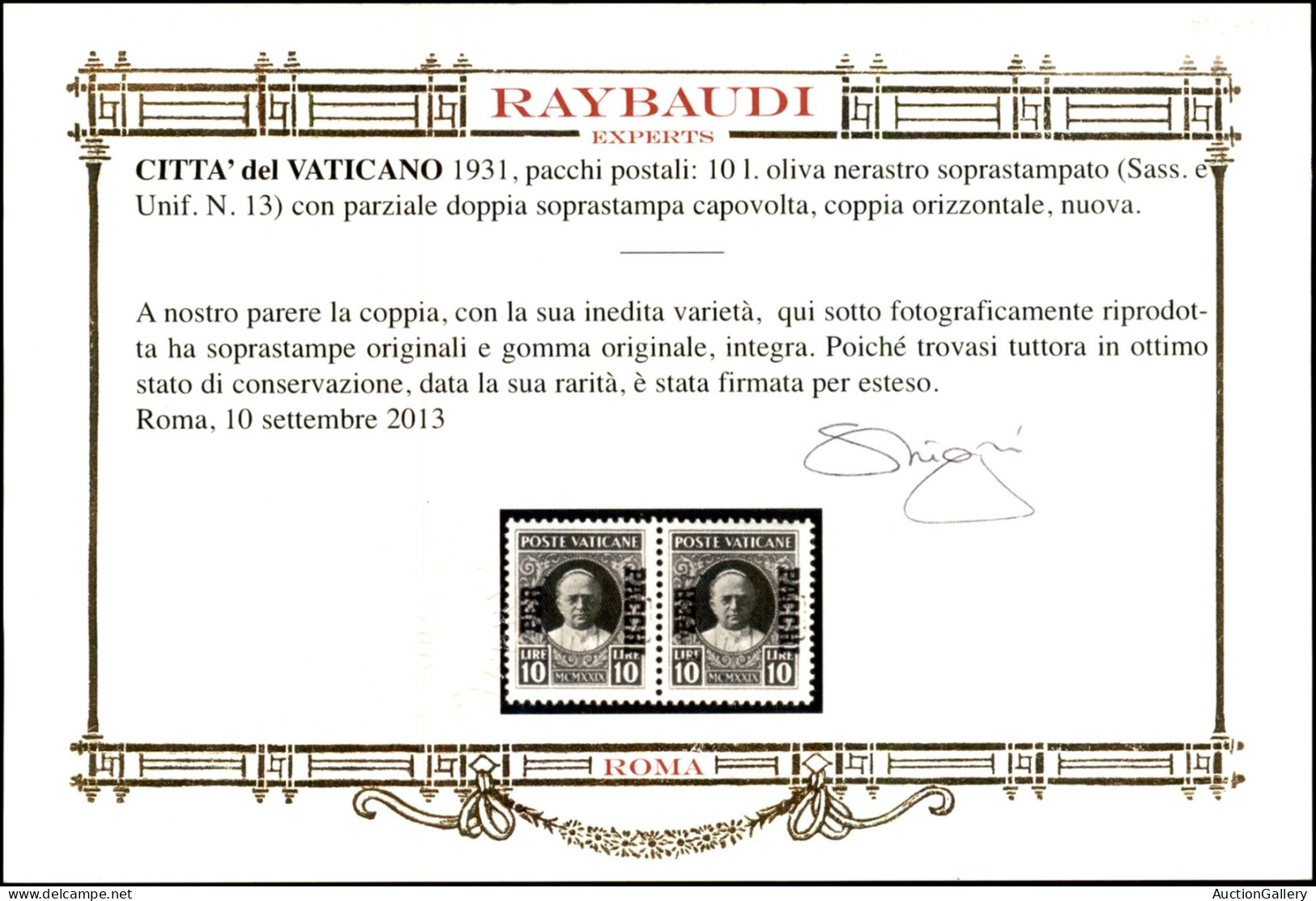 Vaticano - Posta Ordinaria - 1931 - 10 Lire (13ca) - Coppia Orizzontale Con Doppia Soprastampa (diritta + Capovolta) - G - Other & Unclassified