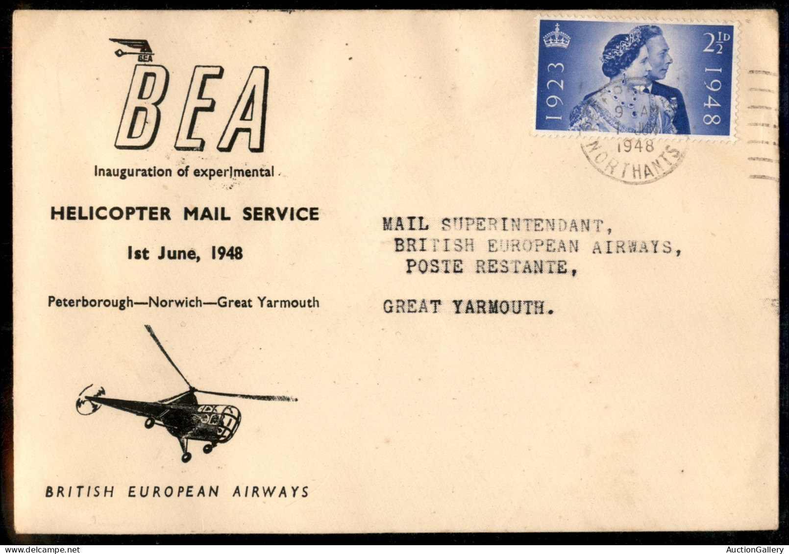 Europa - Aerogrammi - 1948 (1 Giugno) - Peterborough Yarmouth - Muller 601 - Aerogramma Del Volo - Other & Unclassified