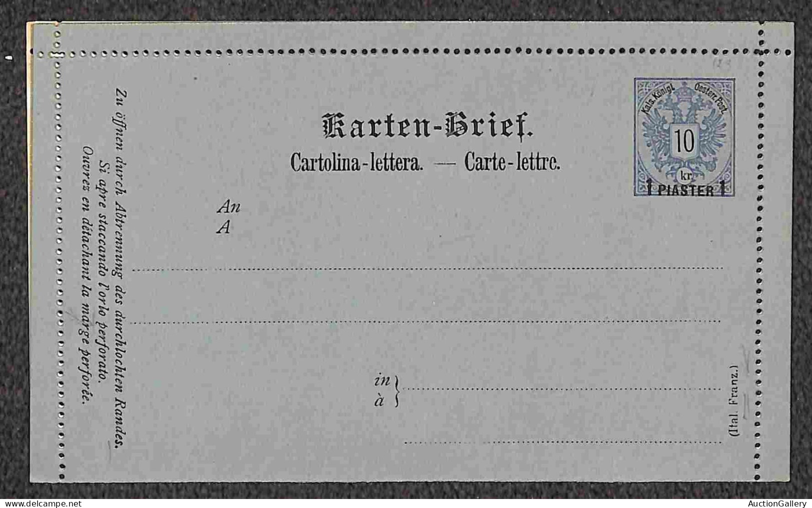 Europa - Austria - Levante - Sei Biglietti Postali Da 1 Piastra Su 10 Kreuzer Nuovi - Tipi Tutti Diversi - Altri & Non Classificati