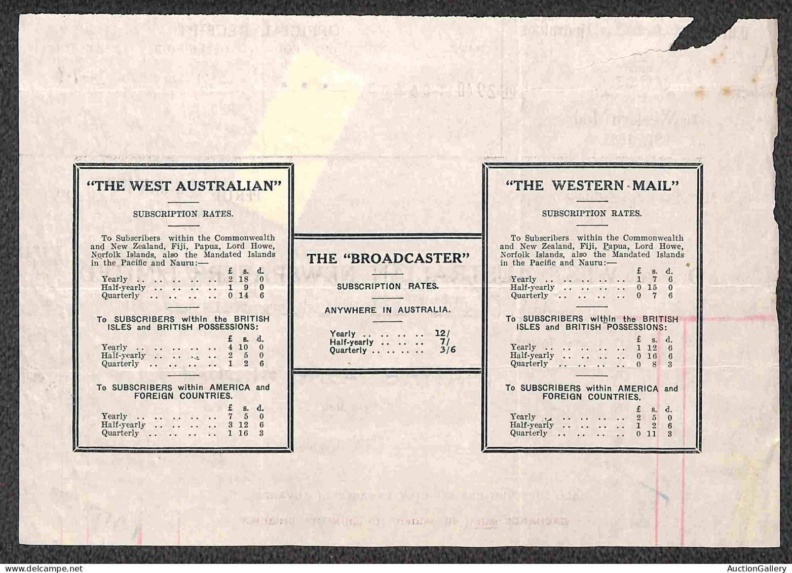 Oltremare - Australia - Tasmania - 1935/1943 - Quattro Ricevute Da Perth Per Lanceston - Other & Unclassified