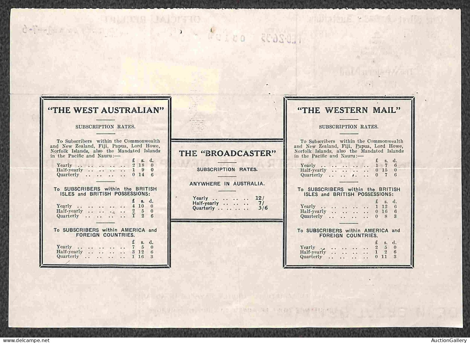 Oltremare - Australia - Tasmania - 1935/1943 - Quattro Ricevute Da Perth Per Lanceston - Altri & Non Classificati