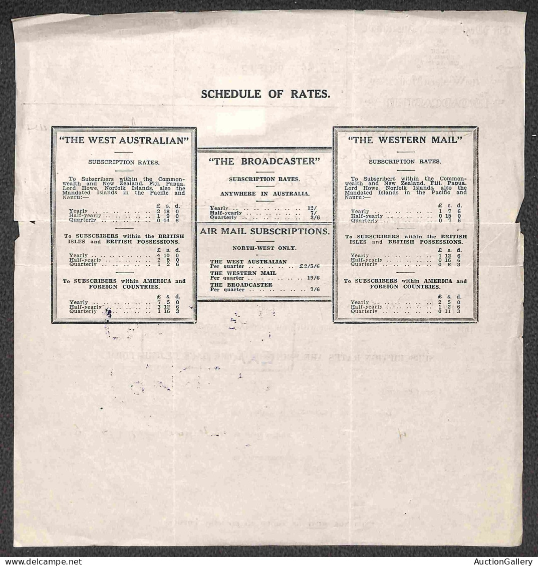 Oltremare - Australia - Tasmania - 1935/1943 - Quattro ricevute da Perth per Lanceston