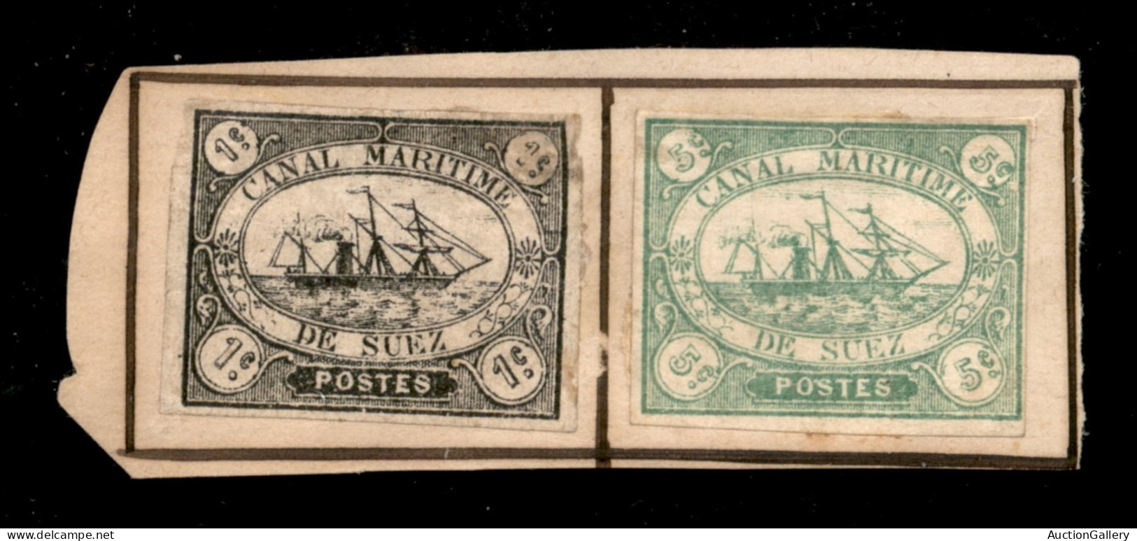 Oltremare - Egitto - Canale Di Suez - 1868 - 1 Cent + 5 Cent (1/2) Applicati Su Cartoncino - Da Esaminare - Other & Unclassified