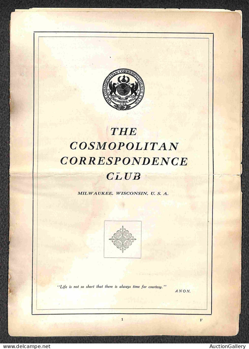 Oltremare - Stati Uniti D'America - 1908 - The Cosmopolitan Correspondence Club - Opuscolo Di 12 Pagine (+ Allegati) - Q - Other & Unclassified