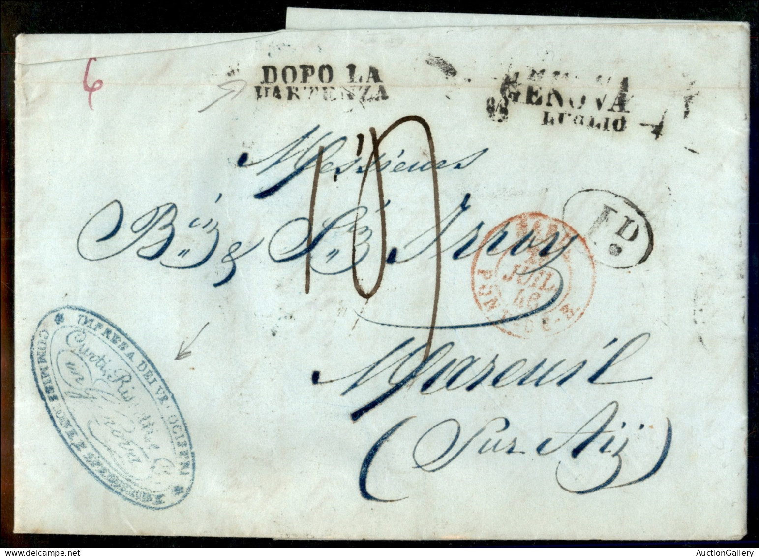 Prefilateliche&Documenti - Documenti - 1846 Lettera Per Marsiglia Da Genova 22 Lug. Con Segni Di Tassa E Timbro Ovale Im - Otros & Sin Clasificación