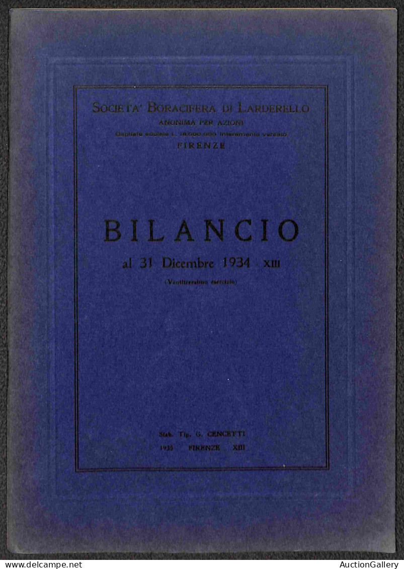 Prefilateliche&Documenti - Documenti - Società Boracifera Di Larderello - Bilancio 31 Dicembre 1934 - Opuscolo Copertina - Andere & Zonder Classificatie