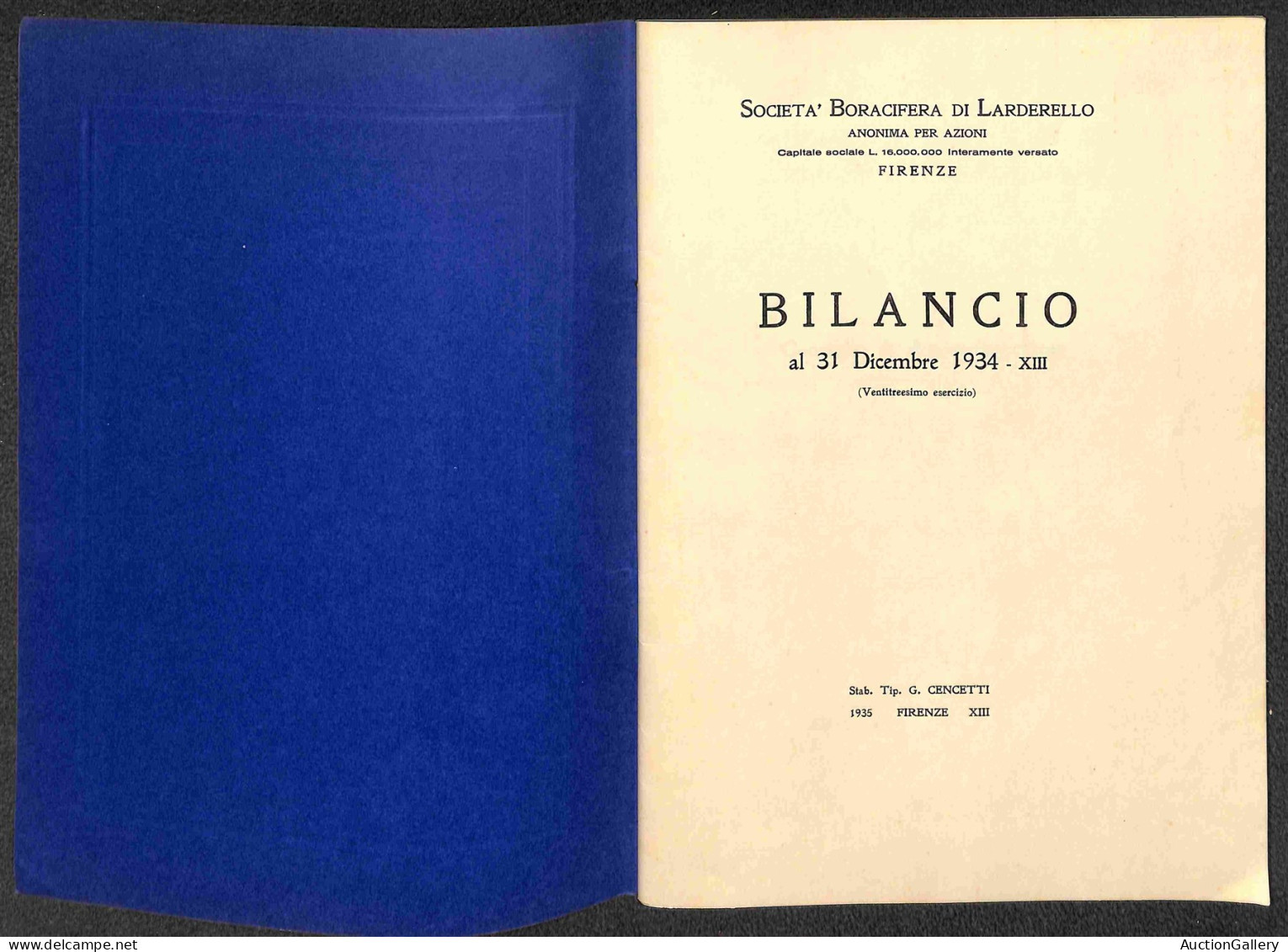 Prefilateliche&Documenti - Documenti - Società Boracifera Di Larderello - Bilancio 31 Dicembre 1934 - Opuscolo Copertina - Otros & Sin Clasificación