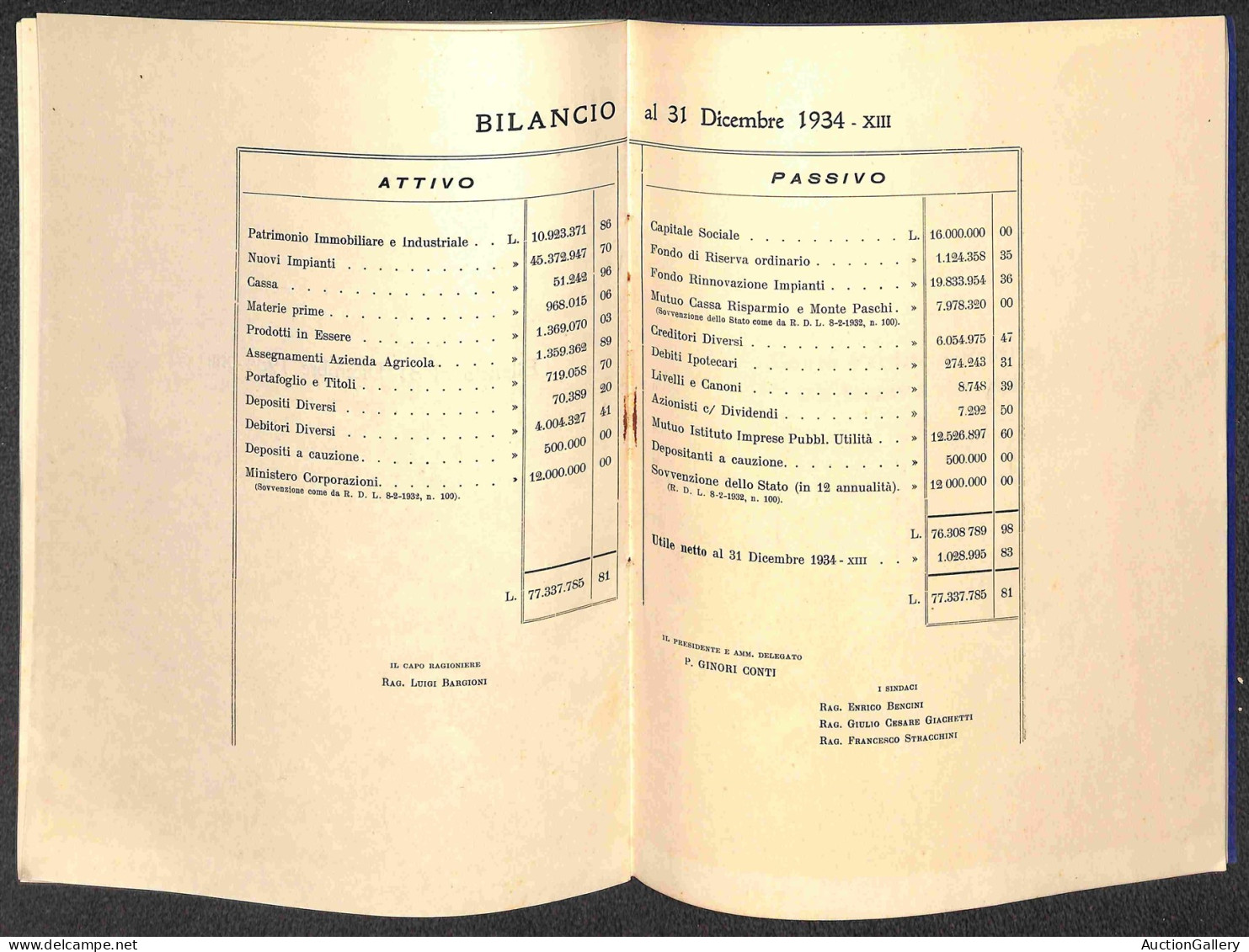 Prefilateliche&Documenti - Documenti - Società Boracifera Di Larderello - Bilancio 31 Dicembre 1934 - Opuscolo Copertina - Otros & Sin Clasificación