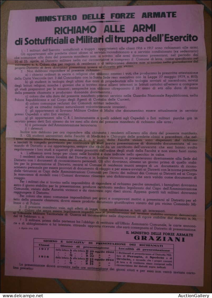 Prefilateliche&Documenti - Documenti - 1943/1944 - 4 Manifesti Murali A Stampa Del Periodo Di Cui 2 A Firma Graziani - N - Sonstige & Ohne Zuordnung