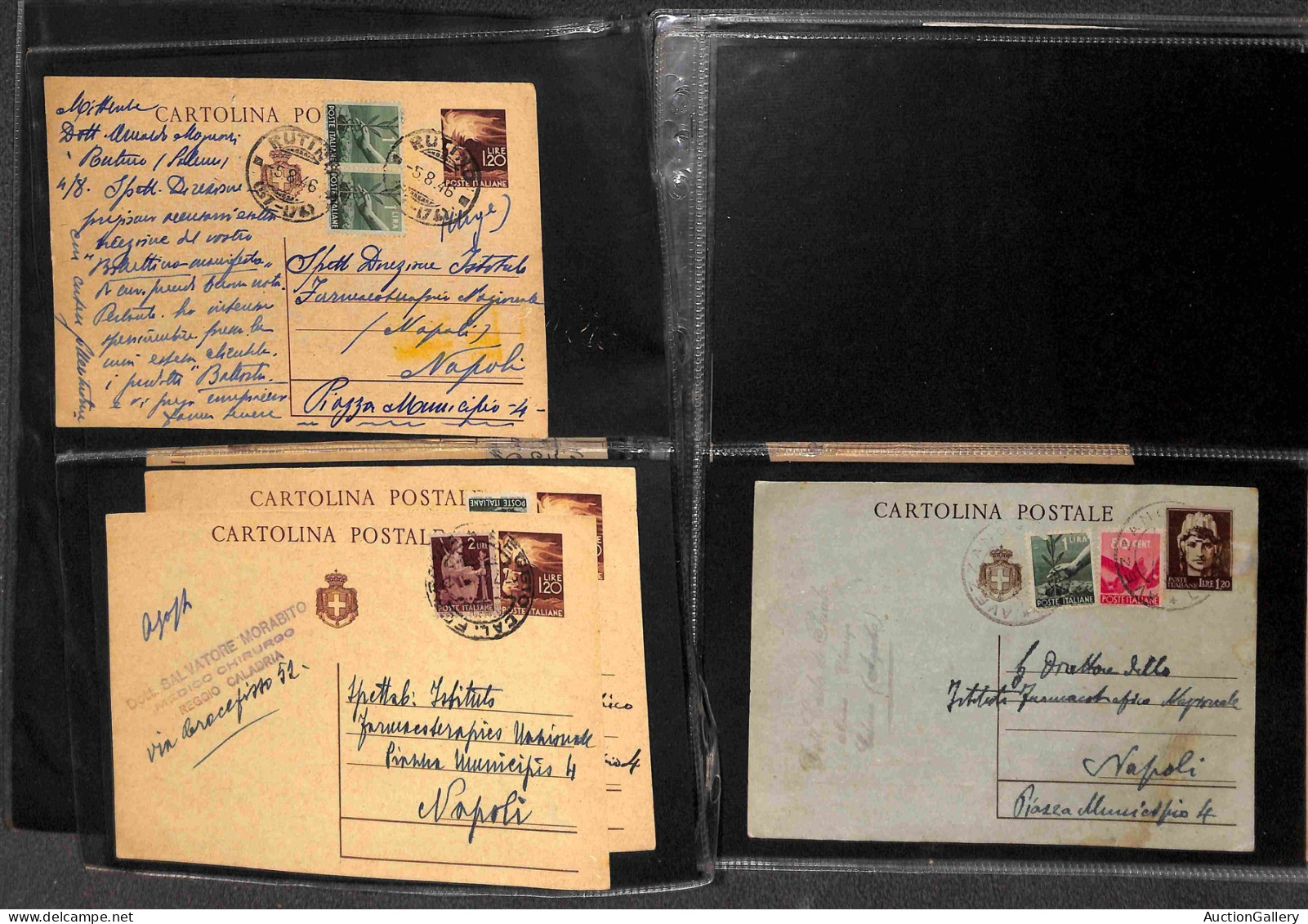 Lotti&Collezioni - Area Italiana - REPUBBLICA - 1945/1946 - Lotto di 44 buste e interi postali del periodo in fogli d'al