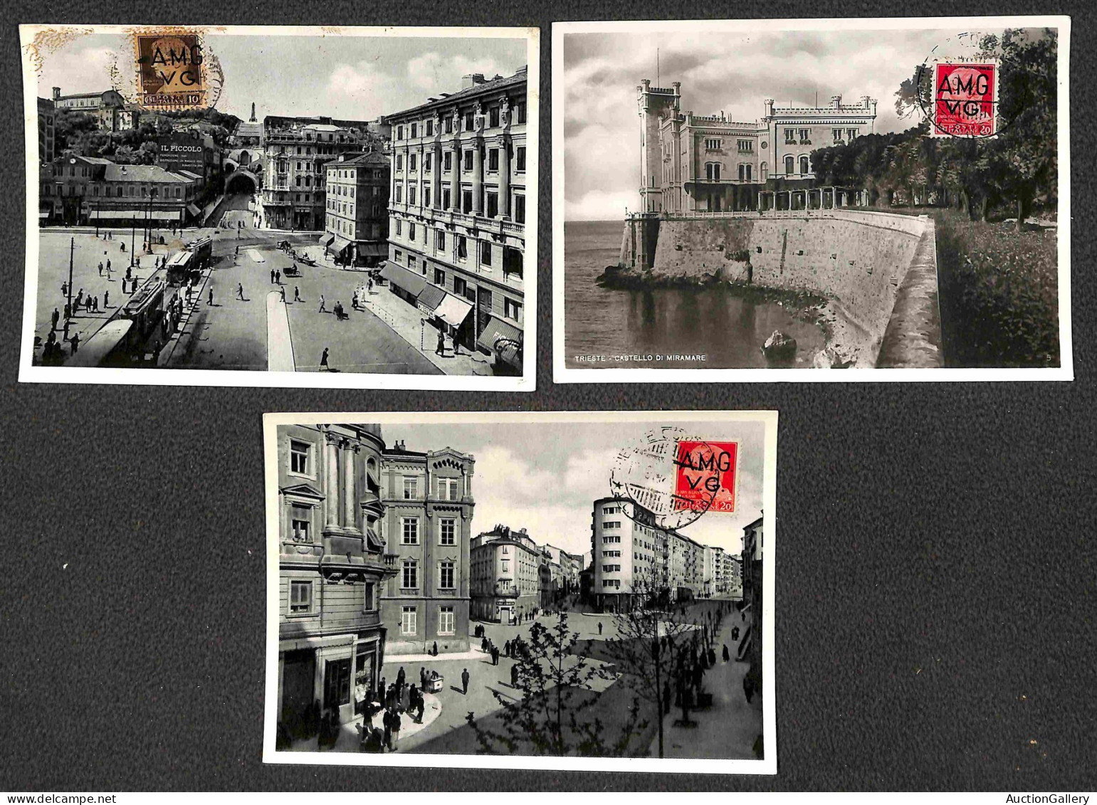 Lotti&Collezioni - Area Italiana - TRIESTE AMGVG - 1947 - Sedici cartoline diverse con i valori dell'emissione sul lato 