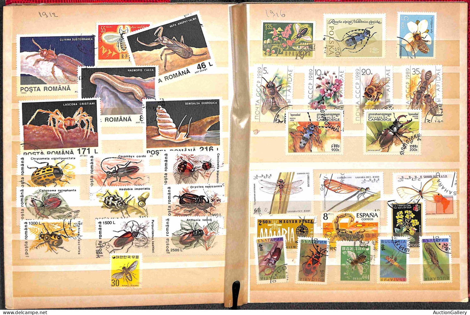 Lotti&Collezioni - Europa&Oltremare - TEMATICA - Insetti - Classificatore con oltre 250 francobolli + 3 foglietti nuovi 