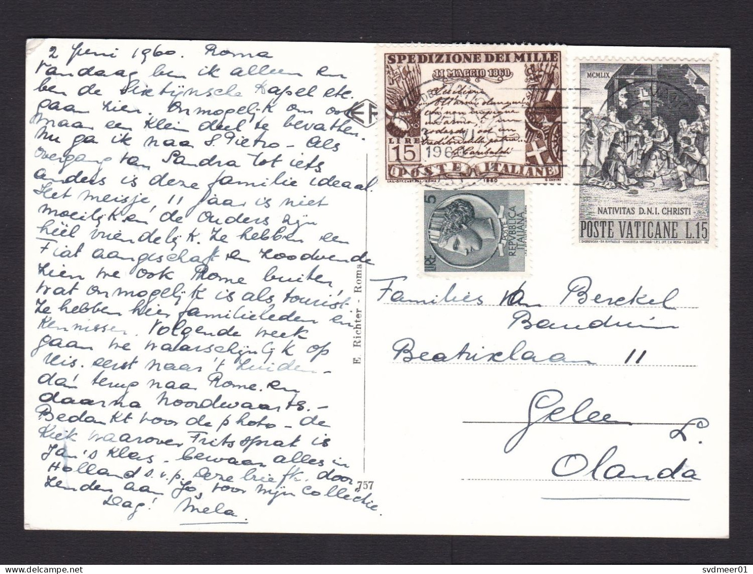 Vatican: Picture Postcard To Netherlands, 1960, 3 Stamps, Country Mix Italy, Card: Architecture, Religion (minor Damage) - Brieven En Documenten