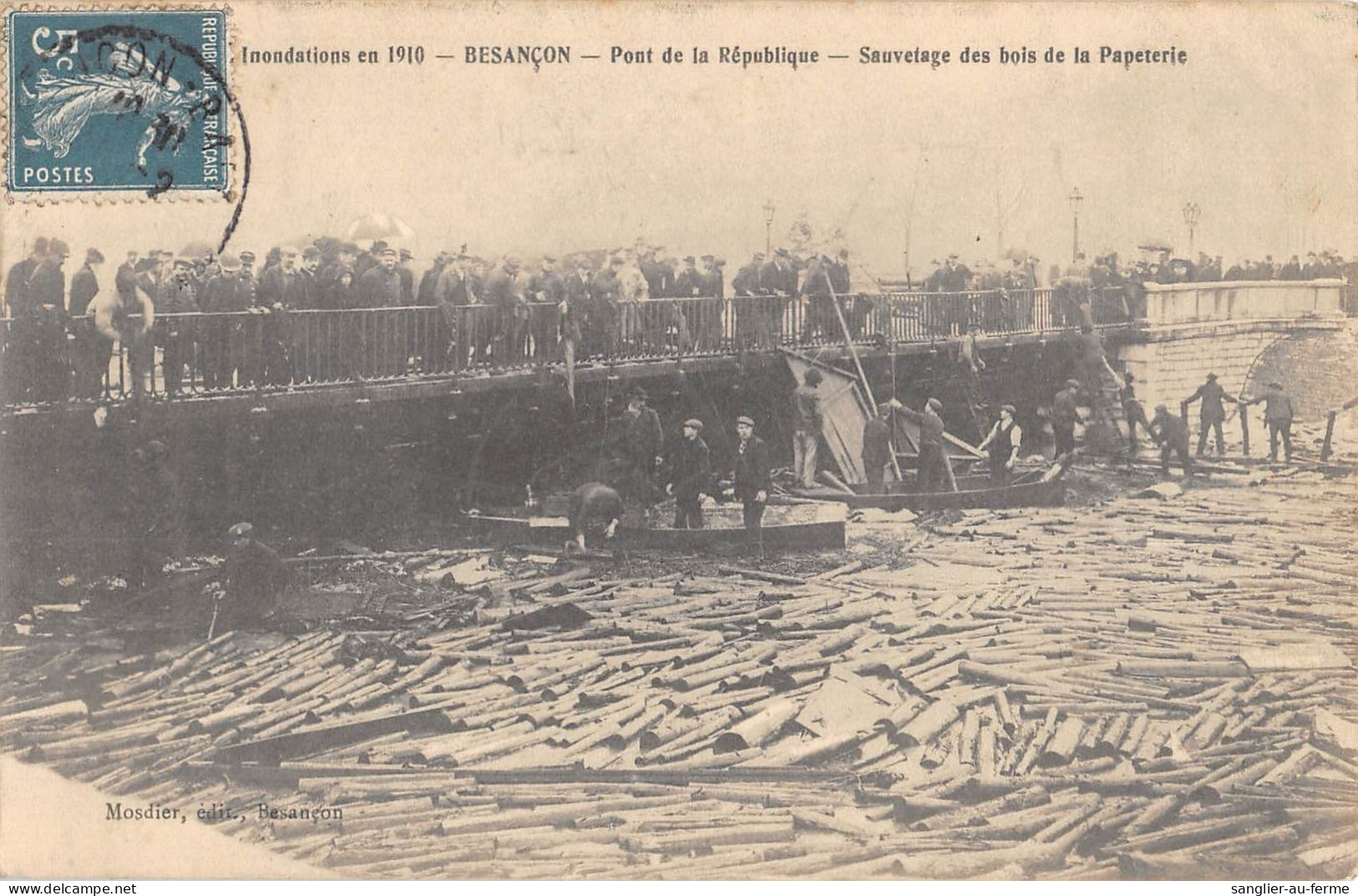 CPA 25 BESANCON / PONT DE LA REPUBLIQUE / SAUVETAGE DES BOIS DE LA PAPETERIE - Besancon