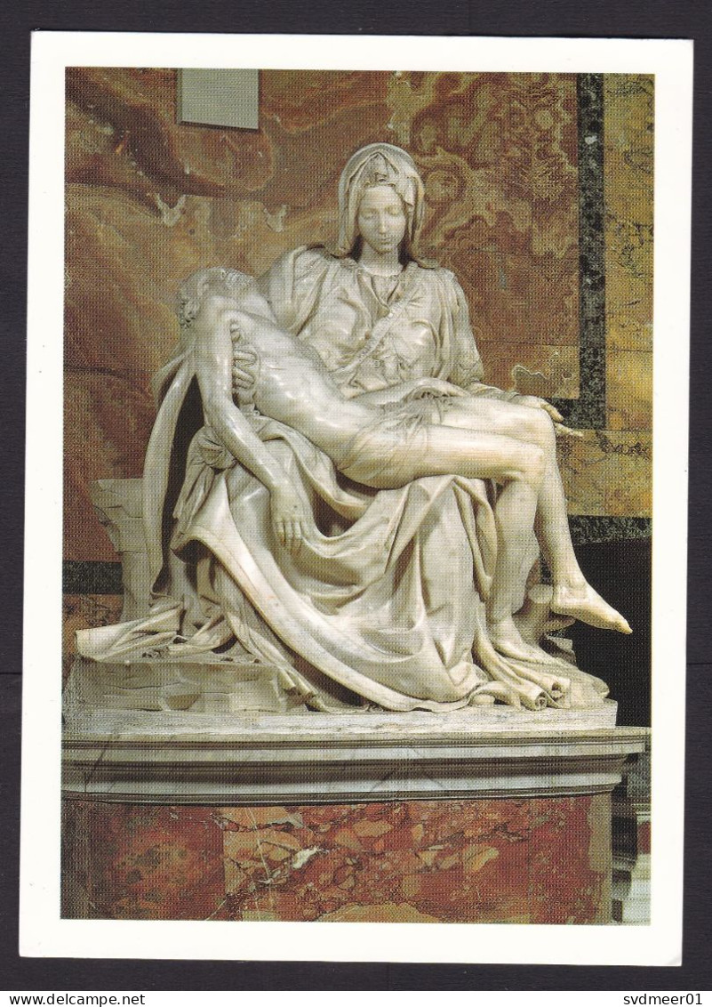 Vatican: Picture Postcard To Germany, 1997, 1 Stamp, Painting, Art, Religion, Card: Sculpture, Statue (traces Of Use) - Briefe U. Dokumente