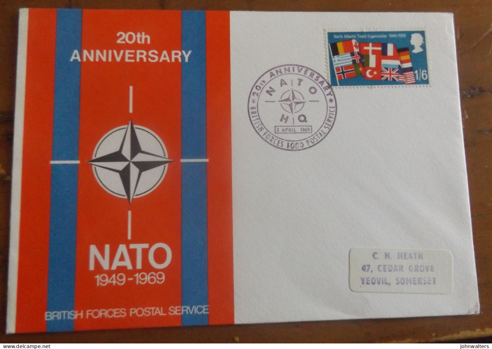 20 Th Anniversary Of NATO 1949-1969 British Forces Postal Service First Day Cover BFPS 1080 Nato HQ 2 April 1969 - 1952-1971 Em. Prédécimales